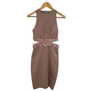 ASOS Women's Embellished Waist Midi Bodycon Dress Dusky Pink CutOut Sides Size 2